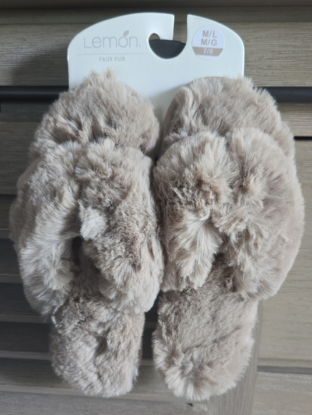 Lemon Plush Faux-Fur Slide Slippers - Beige Taupe